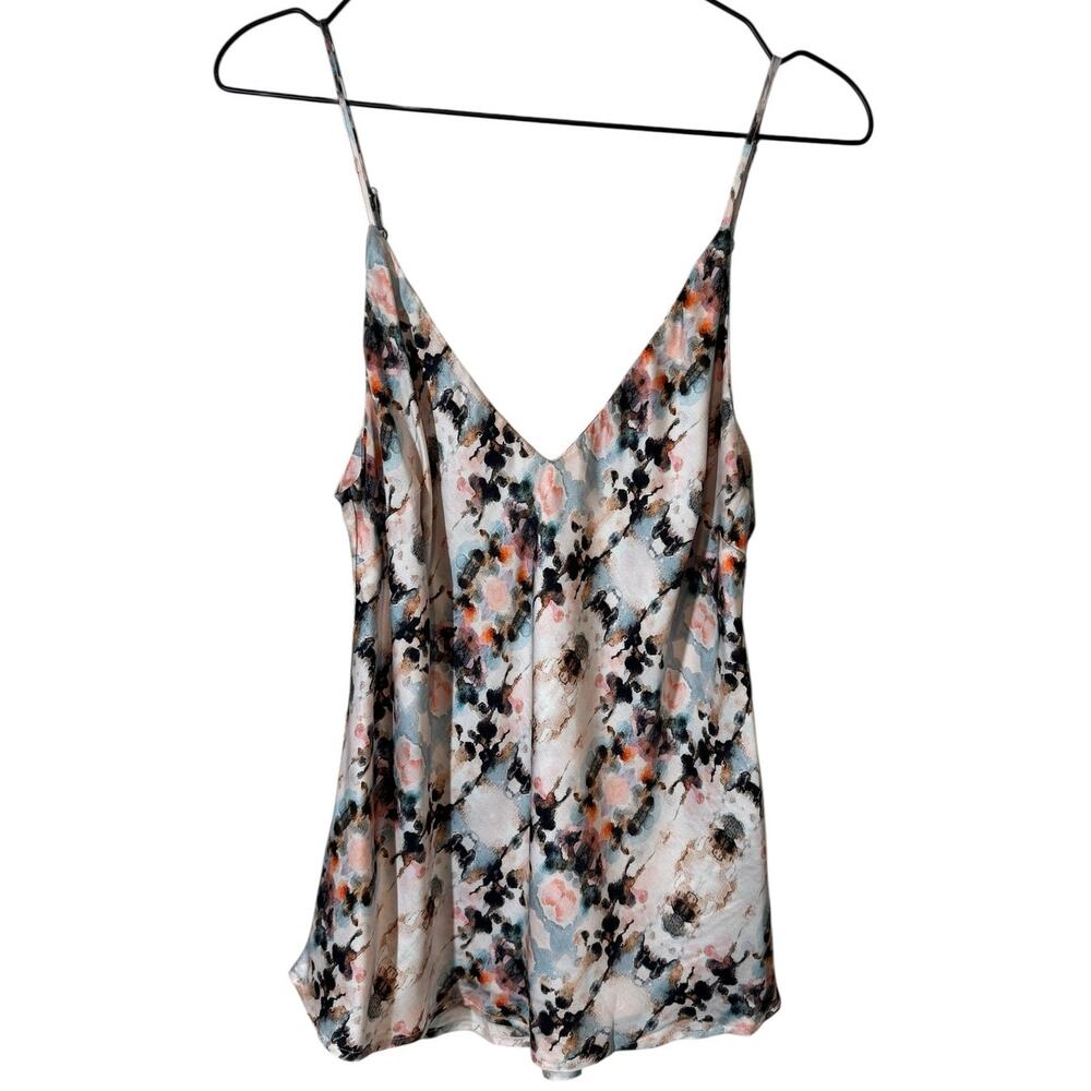 Chloe Kristyn Camille Satin Camisole Abstract Watercolor Bias Cut Medium V Neck